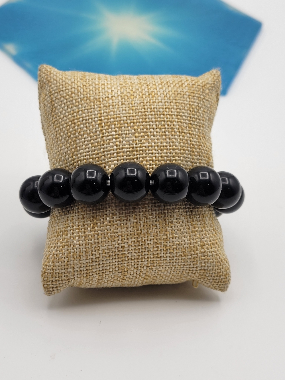 Heavy Round Large Black Glass Stretch Bracelet